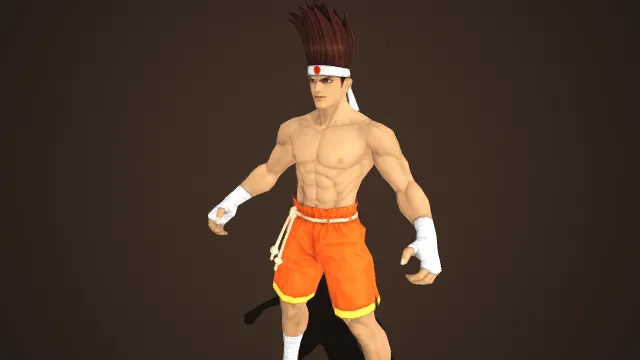 传统拳斗风格  棕发  白头带饰红纹  壮硕肌肉  经典拳斗装扮  简洁配色  武道拳赛  热血格斗类