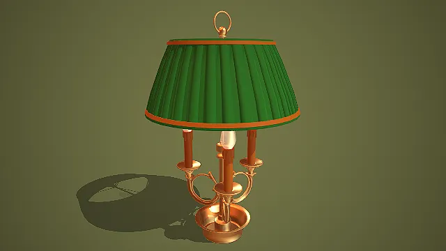 美式复古绿色百褶灯罩三臂烛台台灯场景装饰模型