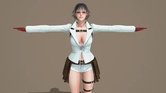 3D卡通风格浅蓝棕红系时尚女性角色模型，创意设计（3D角色、卡通风格、卡通时尚风，角色设计主题）