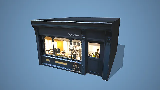 英式复古黑色咖啡馆商铺场景装饰模型