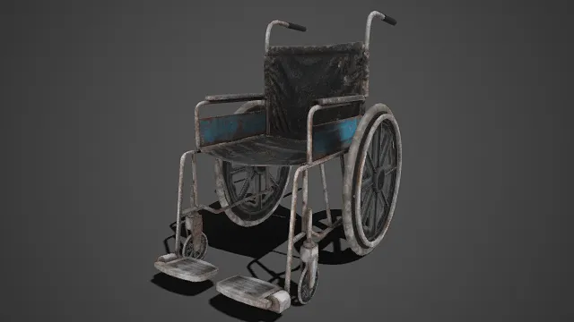 废弃风格  轮椅   锈蚀  黑蓝配色  医疗代步轮椅  废弃破败  末日  复古废墟