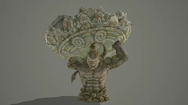 国风神话风格力士石像模型