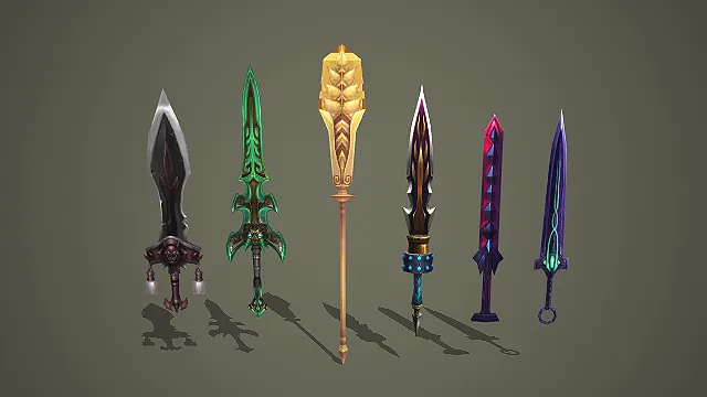 六款魔幻风格长剑长矛武器道具模型