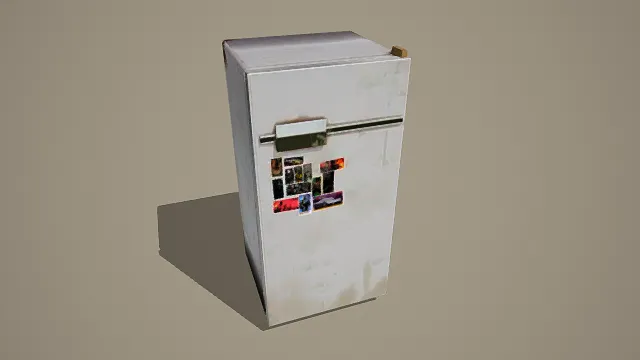 3D写实风旧冰箱模型，创意设计（3D物品、写实风格、复古生活感，家居主题，物品元素）