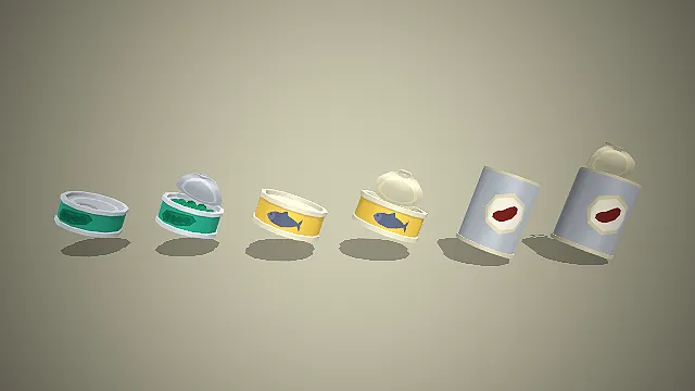 一组不同样式低模风格的3D应急食品罐头模型
