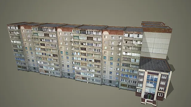 旧化浅面高层居民楼带平顶附楼多阳台 3D 模型