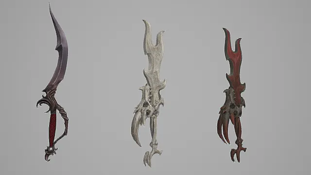 骨纹邪异短刃套装游戏武器3D模型