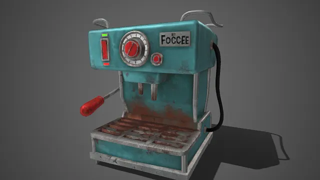 复古  咖啡机  锈迹  接水盘  半自动  蓝绿配色