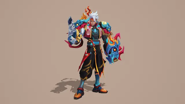 3D卡通风格神话战士角色模型，创意设计（3D角色、卡通风格、神话风，角色设计主题）