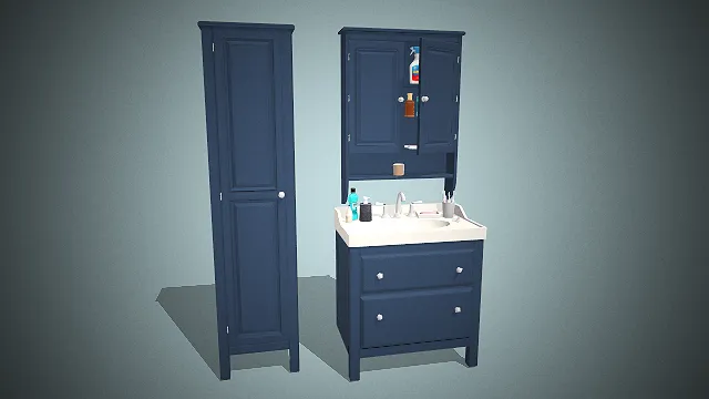 一套深蓝色的美式风格浴室3D模型