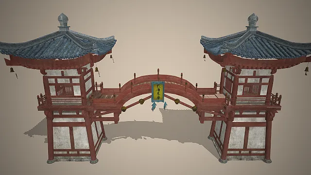 大唐东市牌楼  双阙楼  拱形廊桥  城镇入口