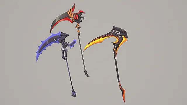 元素暗黑镰刀游戏武器套装3D模型 