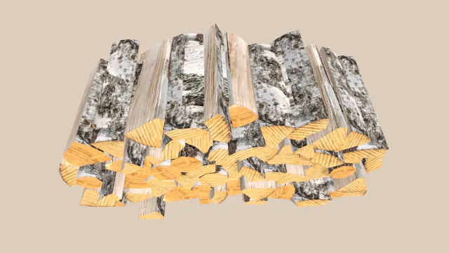 柴火堆被砍成节的木头