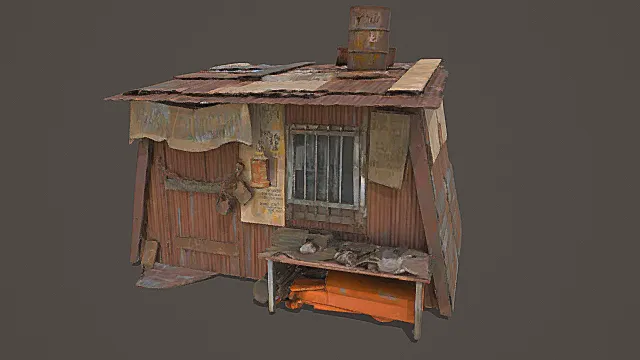 废土拾荒风金属板简易小屋3D模型