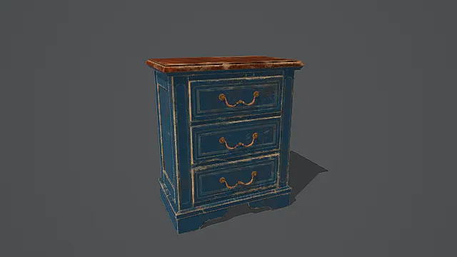 复古做旧风蓝漆三抽柜3D模型
