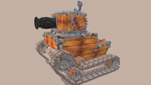 卡通风格化木制坦克动画