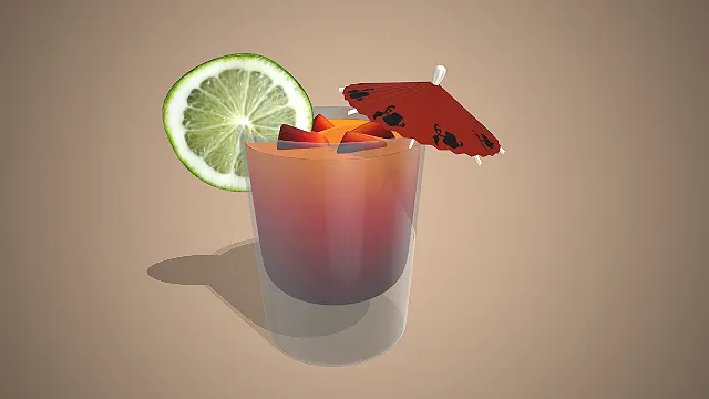一个低模风格的3D热带鸡尾酒模型，夏日饮品