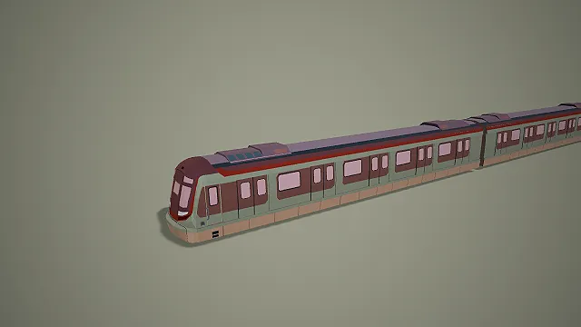 红棕配色双节编组现代地铁列车写实交通工具 3D 模型