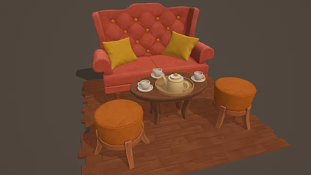 卡通风格客厅沙发组合3D模型