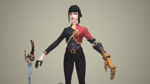 卡通风格机械义肢女刺客角色 3D 模型 带血刃太刀