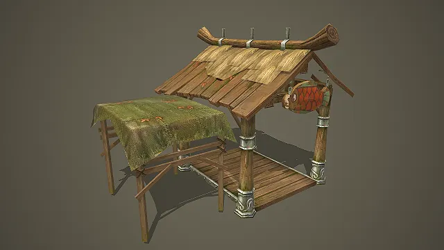 古风武侠风格简易茅草棚游戏场景模型