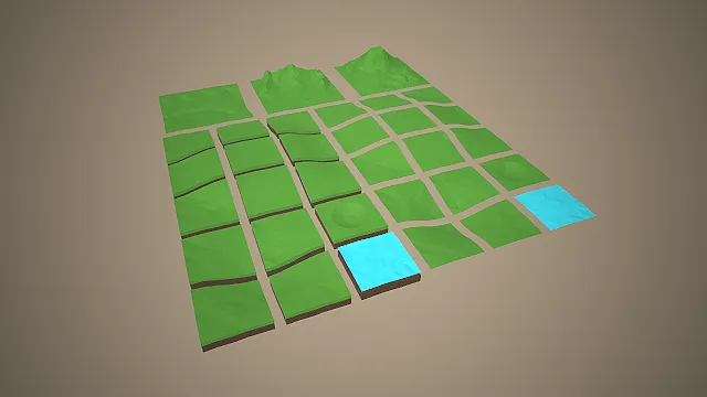 地形拼接模块  绿色草地  沙盒游戏地形  卡通化地貌