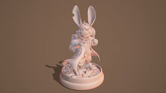 3D写实风格炼金术士兔子雕塑模型，创意设计（3D炼金兔子、写实风格、奇幻冒险、炼金主题、角色设计感）