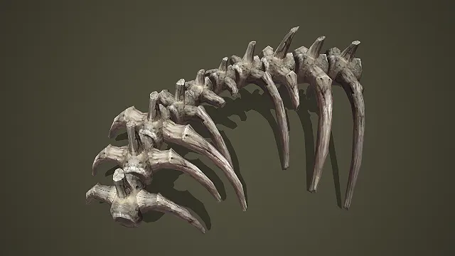 低模远古生物脊椎骨 3D 模型 游戏暗黑场景骨架素材