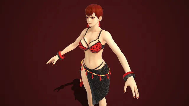 年轻女性  红色短发  精致五官  性感服装  流苏装饰  高跟鞋  性感魅力  热情奔放