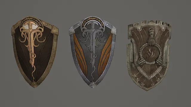 诡纹战徽盾牌套装游戏武器3D模型 