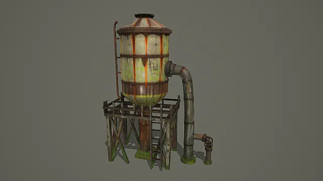 复古废土锈蚀储液塔3D模型