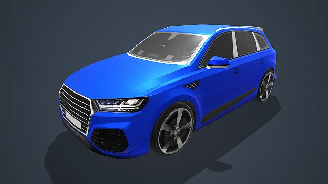 亮蓝色奥迪 SUV 带运动套件写实汽车模型