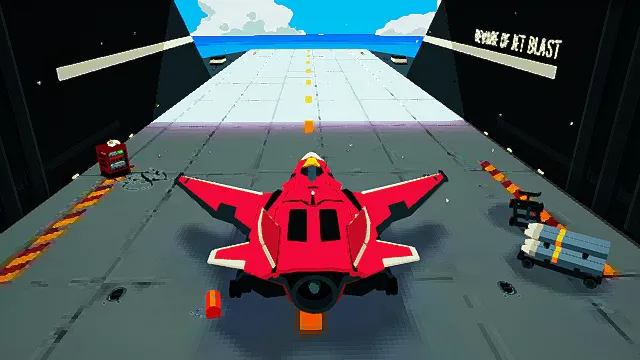 卡通风格3D飞机跑道场景模型3D飞机跑道场，创意设计（卡通飞机跑道、3D模型、红色飞机、蓝色天空、灰色跑道、独特场景 ）