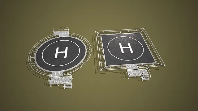 直升机停机坪  白色金属护栏  楼梯平台  航空场景道具