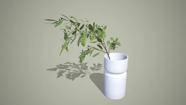双层圆柱白瓷花瓶带果枝绿叶插枝写实花艺 3D 模型
