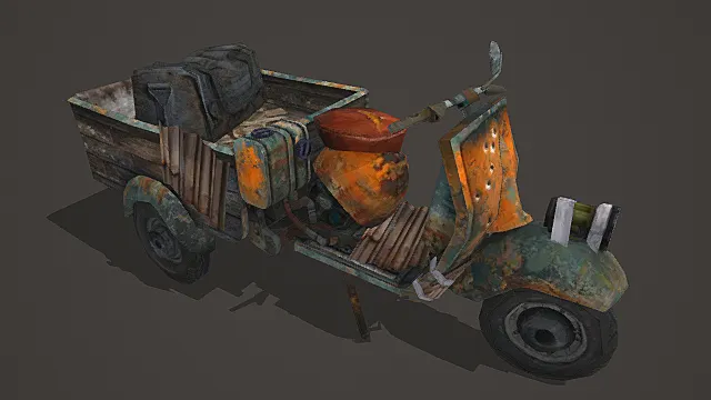 废土改装风格三轮运输摩托模型
