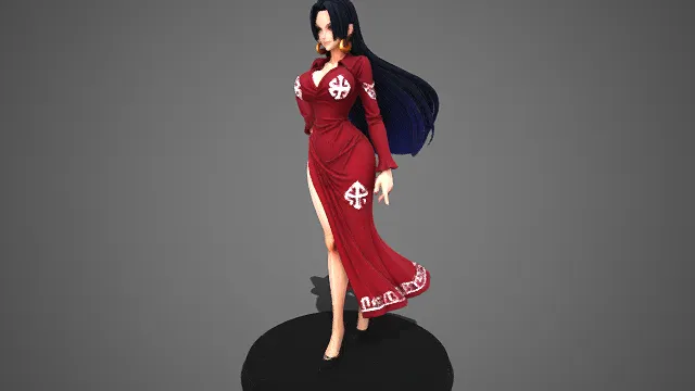 动漫  女性角色模型  长卷发  金色圆环耳饰  开叉长裙  高跟鞋  优雅  二次元