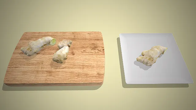一组写实风格的3D新鲜生姜块厨房食材模型