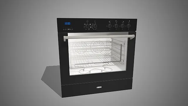 一个黑色嵌入式现代厨房电器消毒柜的3D模型