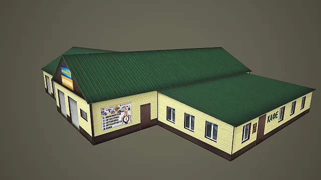 俄式组合式汽修厂房建筑 3D 模型