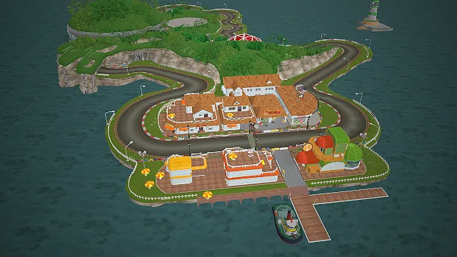 马里奥赛车  海滨赛道  木质码头港口  城镇商业街