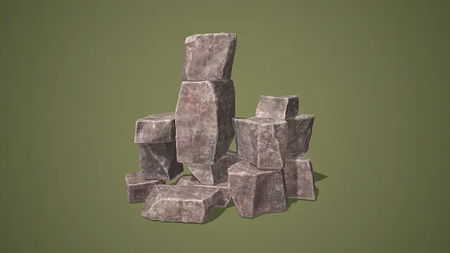 写实纹理堆叠岩石组场景装饰 3D 模型