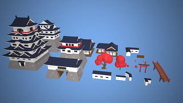 日式建筑套装  卡通和风建筑群  和风场景  传统町屋造型