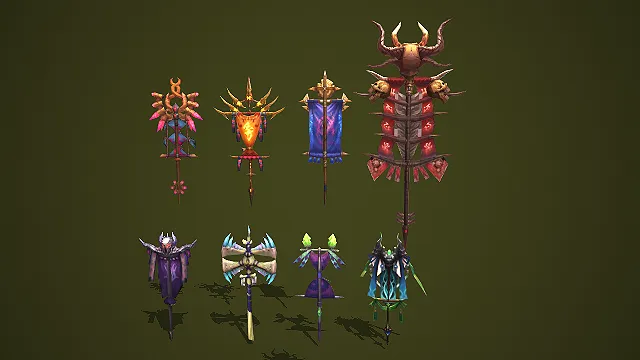 八款玄幻风格战旗武器道具组合模型