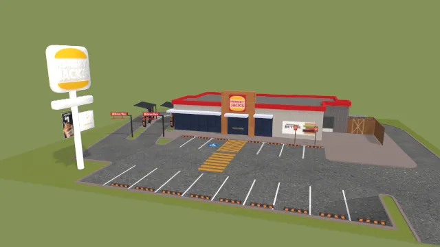 低多边形建模饥饿杰克的餐厅建筑路牌