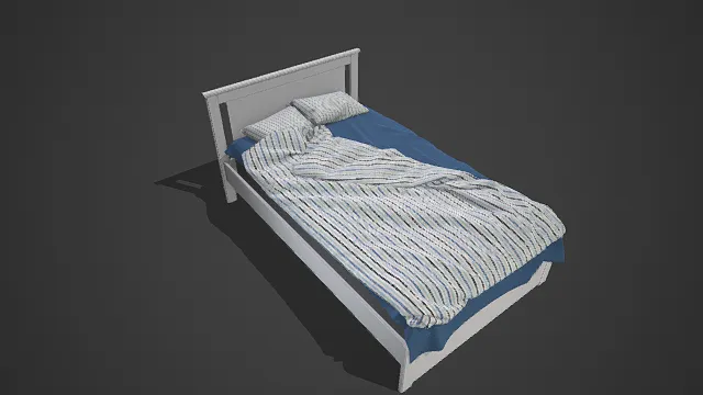 3D卡通风格单人床模型，创意设计（3D床铺、卡通风格、简约家居风，床铺设计主题）