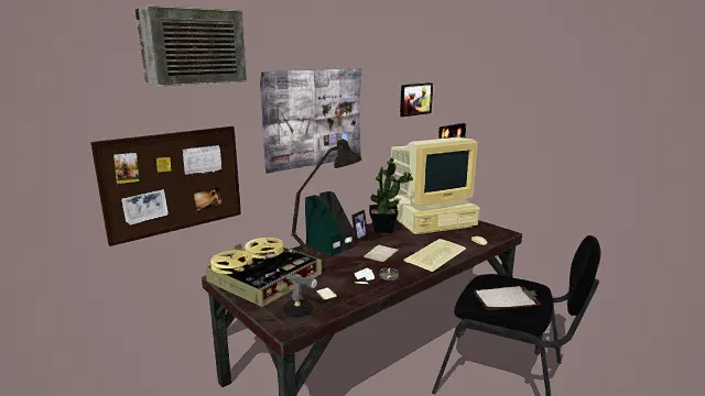 3D卡通风复古工作间场景模型，创意设计（3D场景、卡通风格、复古文艺，工作主题，场景元素）