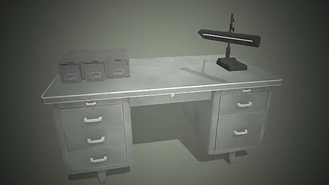 一张工业风格的复古金属办公桌3D模型