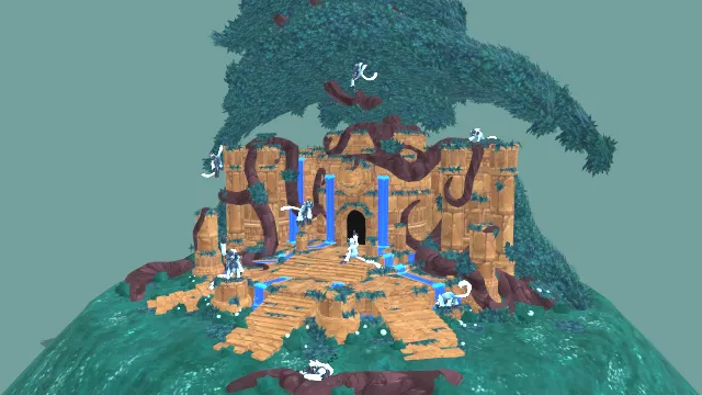 猴子寺庙建筑森林房屋场景