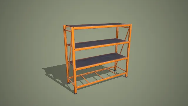 橙灰三层工业置物架 3D 低多边形储物工具模型